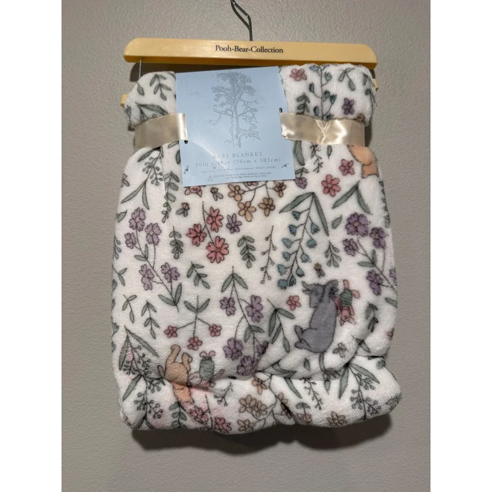 Pooh Bear Collection Classic Floral Baby Blanket Winnie Eeyore Piglet 30x40 NEW